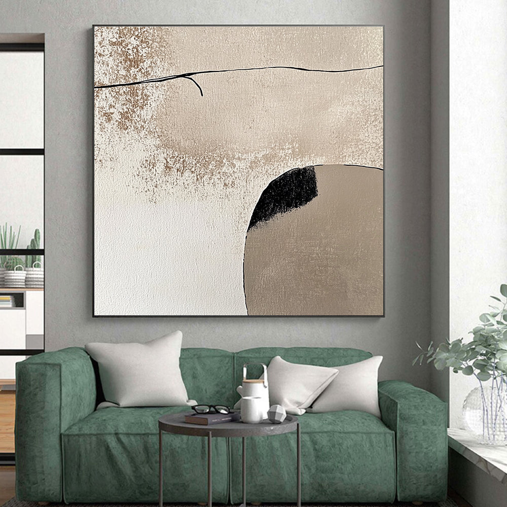 Beige and Black Minimalist Shapes Abstract Painting with Quiet Contemplation WINK044