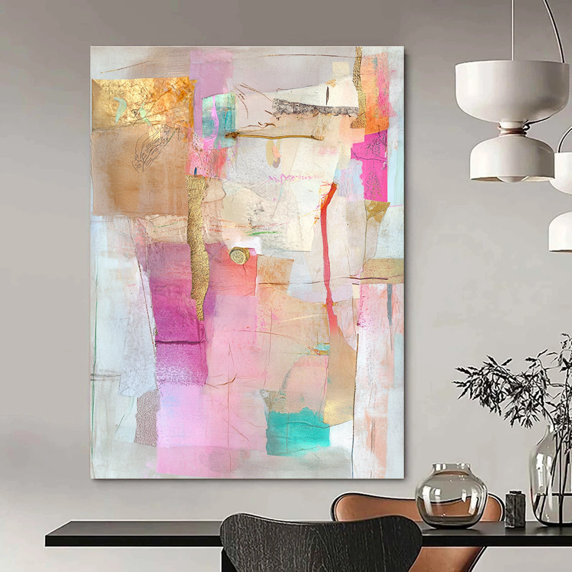 Collage of Soft Hues Mixed Media Abstract Painting GAB0250