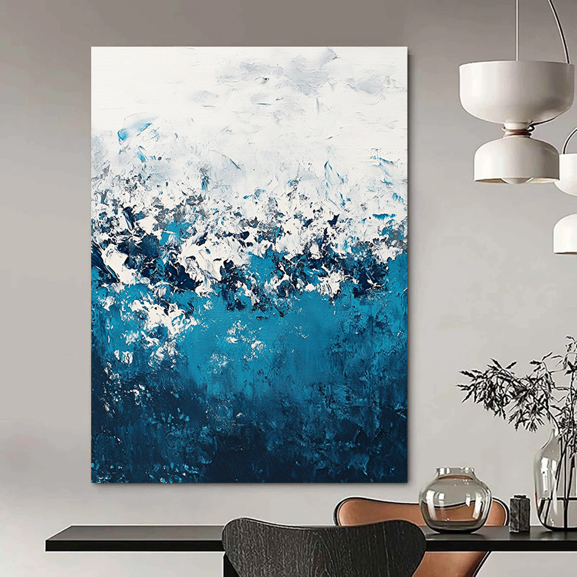 Blue and White Waves Abstract Painting for Coastal Vibes GAB0712