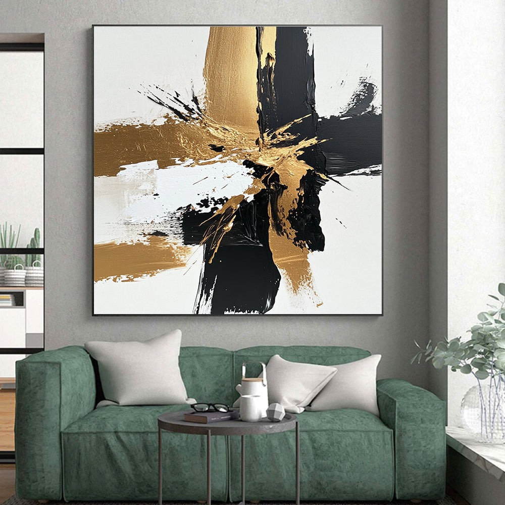 Gold - Black Abstract Burst Painting with Dynamic Opulence WINK366