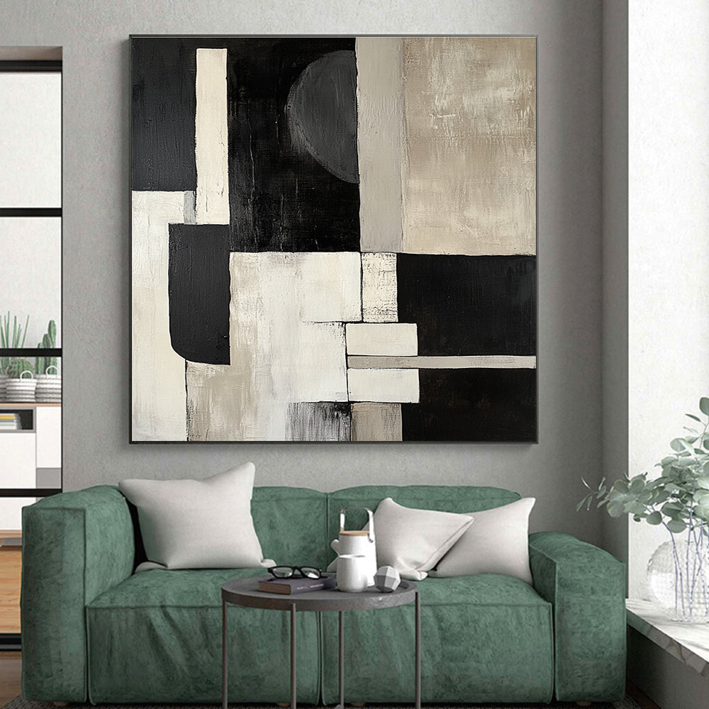 Geometric Monochrome Abstract Painting with Bold Simplicity WINK532
