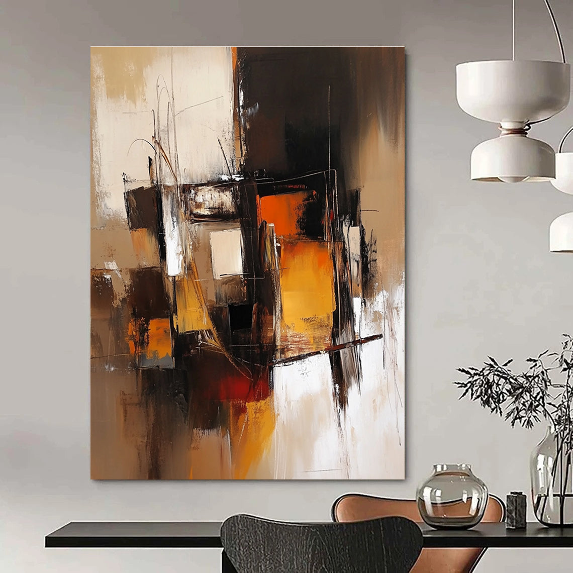 Warm - Toned Abstract Composition Painting for Modern Living Rooms GAB1120