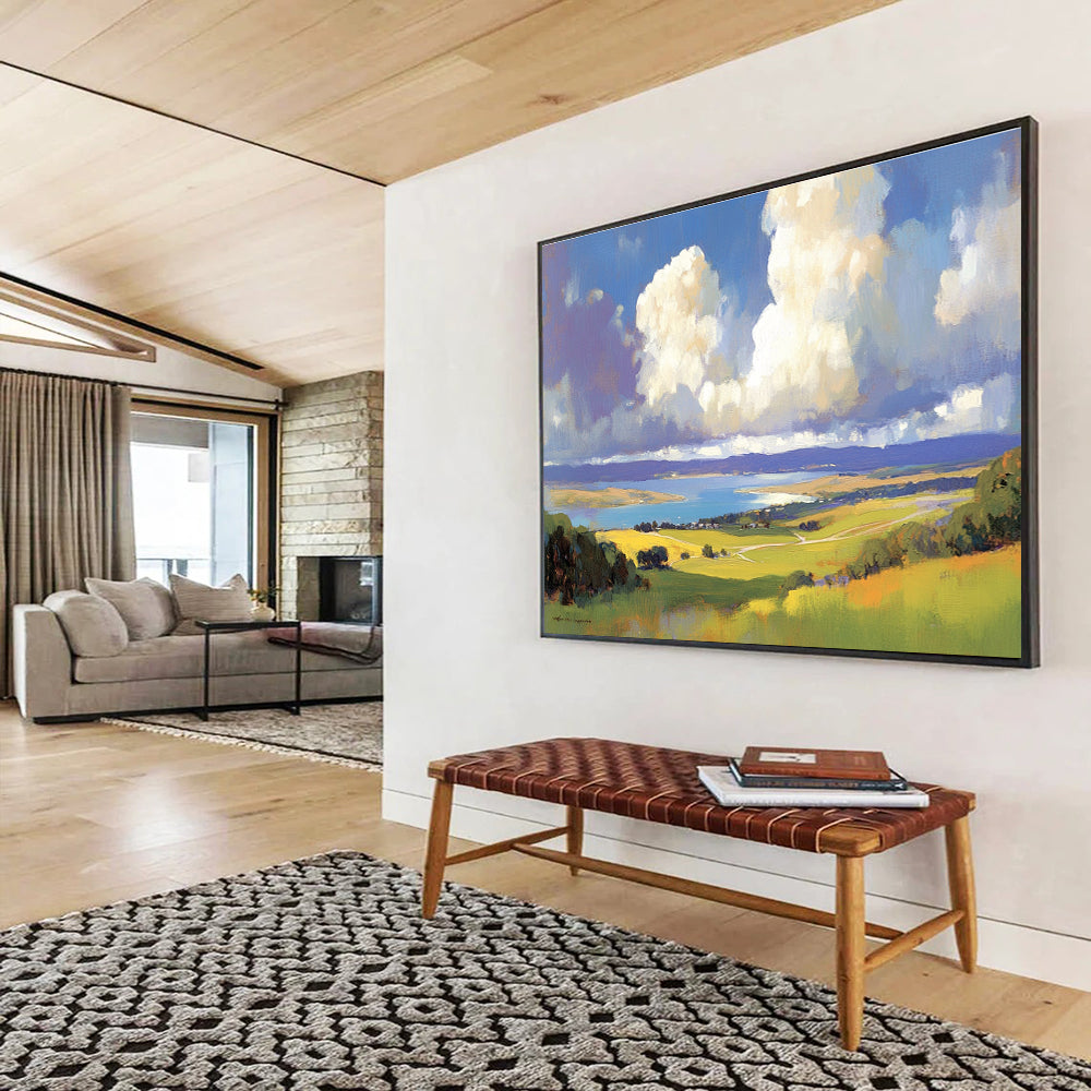 Serene Landscape with Lake and Clouds Abstract Painting ABS581