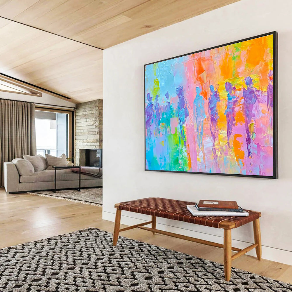 Colorful Figure Procession with Vibrant Palette Abstract Painting ABS318
