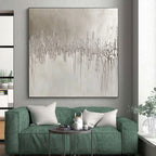 Dripping Silver Abstract Painting with Subtle Drama WINK305
