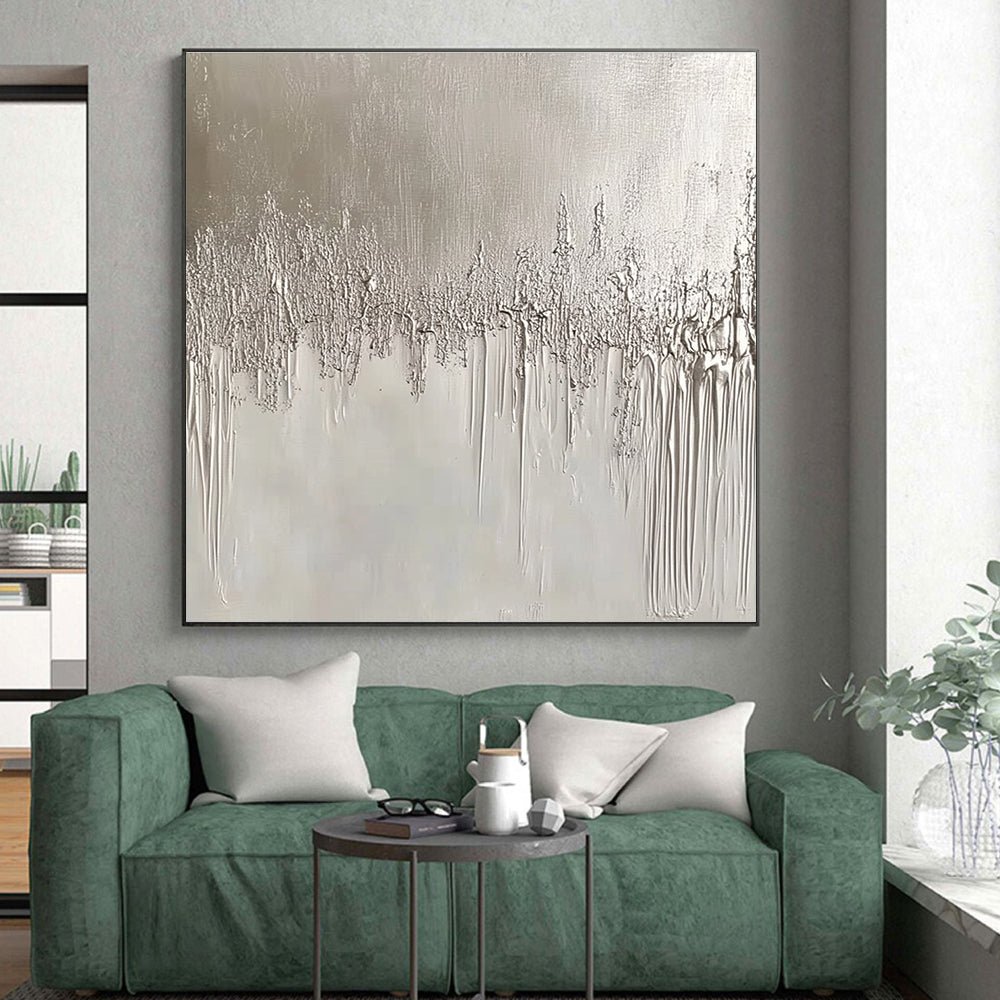Dripping Silver Abstract Painting with Subtle Drama WINK305
