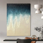 Blue and White Dripping Textured Abstract Painting for Art - Centric Living Rooms HENG343