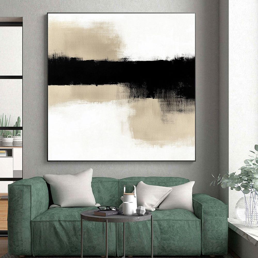 Black and Beige Landscape Abstract Painting with Reflective Forms WINK845