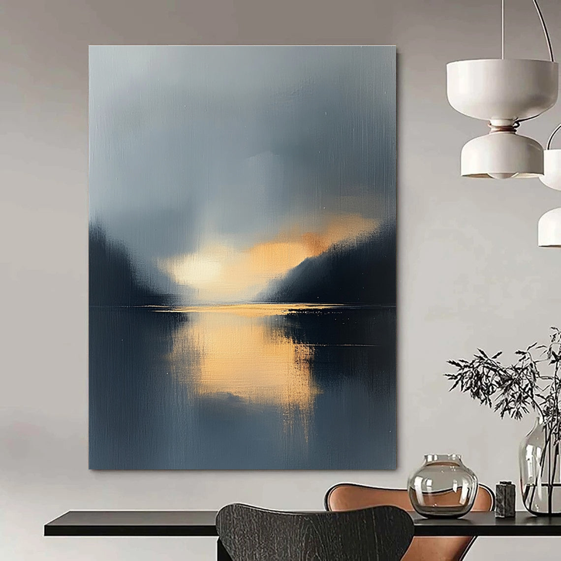 Misty Lake Sunset - Serene Landscape Abstract Painting GAB0580