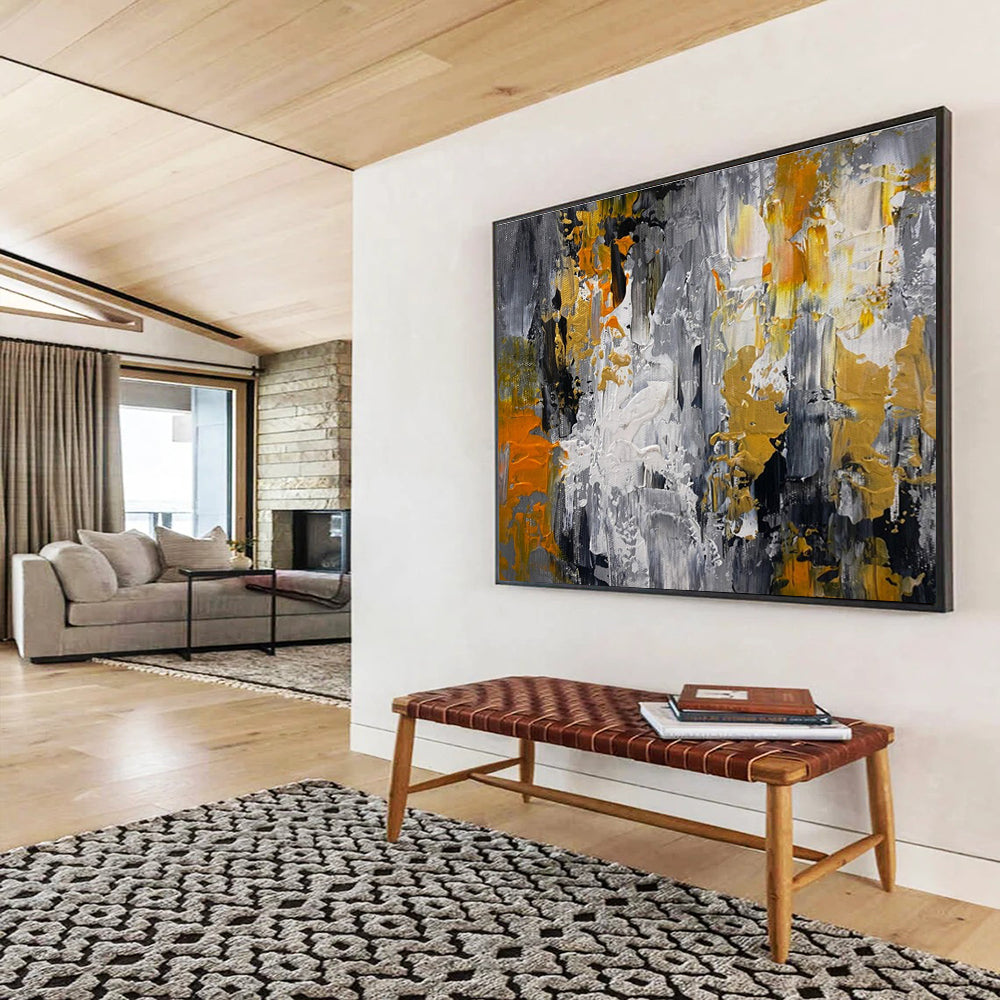 Gray and Gold Abstract City Painting for Industrial - Chic Lofts YHT358
