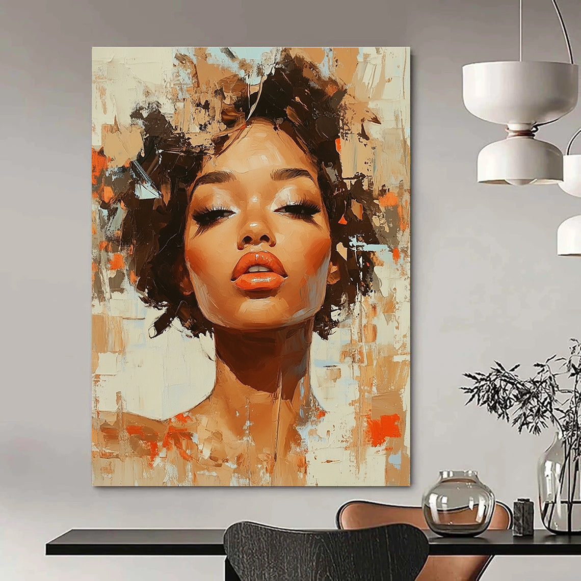 Portrait with Textured Background Abstract Painting for Creative Studio Lounges GAB1281
