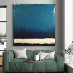 Deep Blue with White and Black Bands Abstract Painting with Layered Depth WINK027
