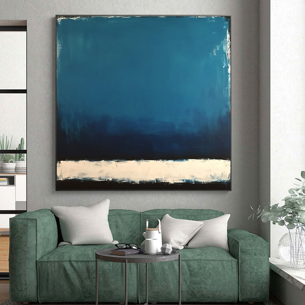 Deep Blue with White and Black Bands Abstract Painting with Layered Depth WINK027