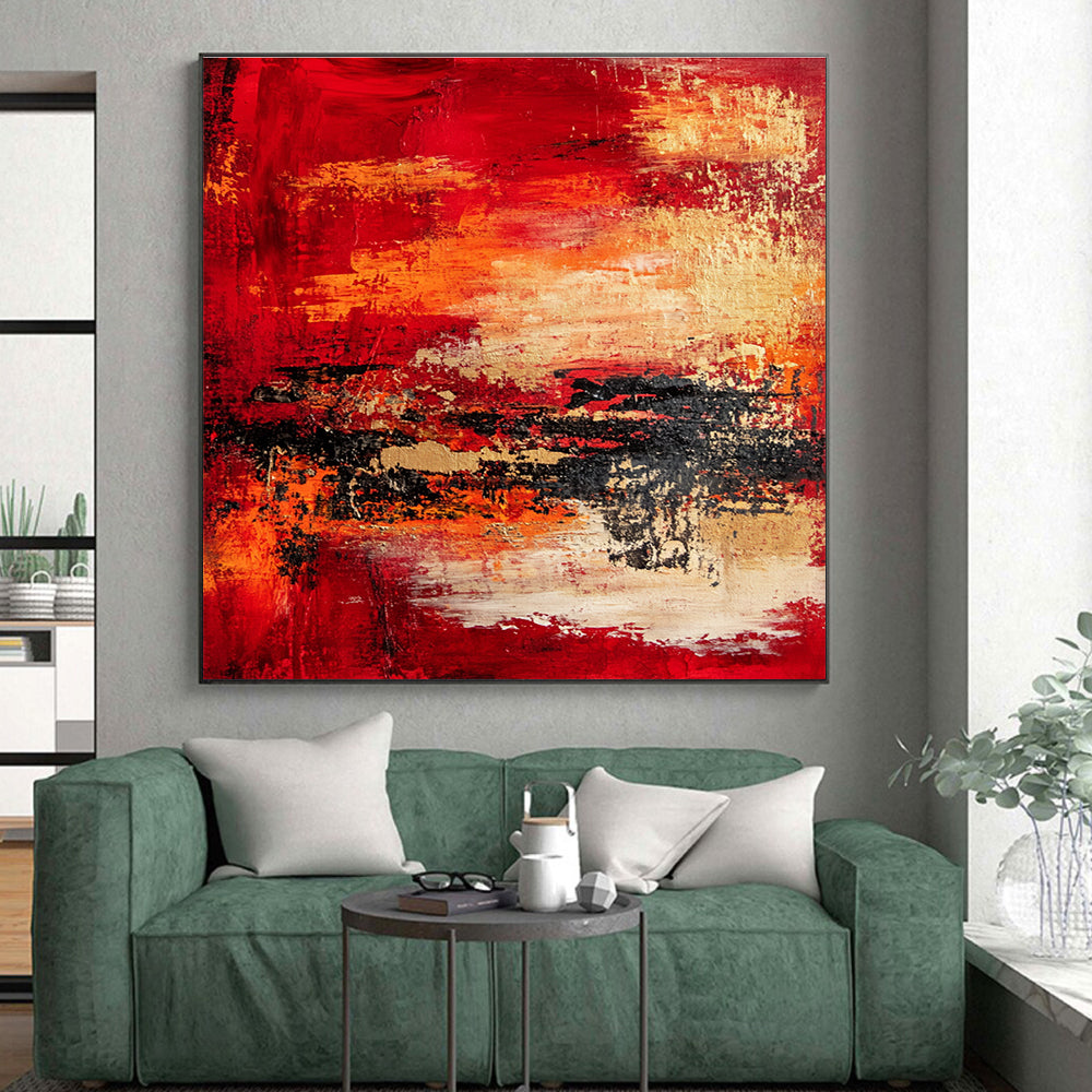 Red Orange Abstract Landscape Painting with Fiery Ambiance WINK730