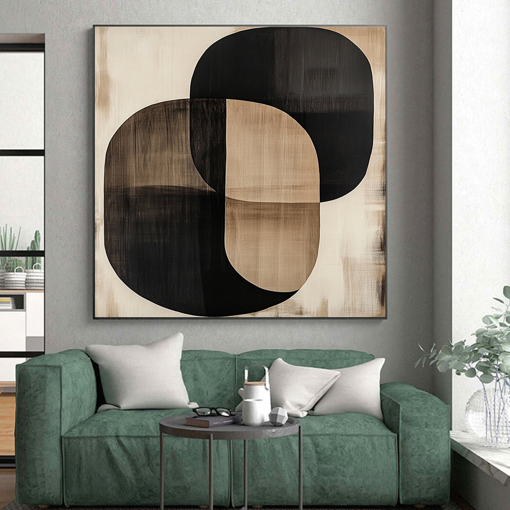 Overlapping Black and Beige Ovals Abstract Painting with Subtle Layers WINK244