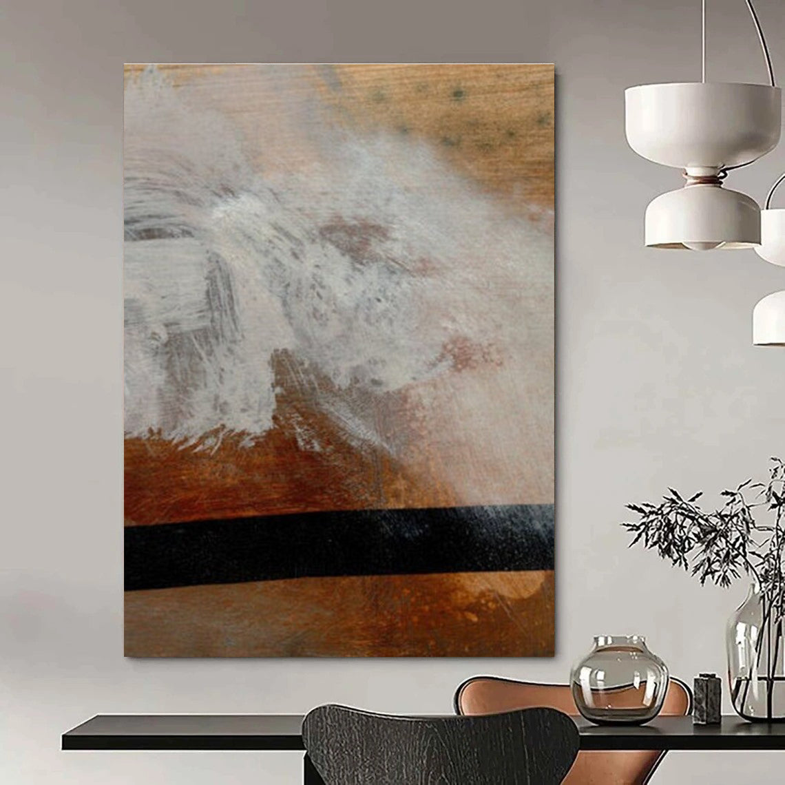 Textured White - Brown Abstract Painting for Industrial - Chic Home Studios HENG185