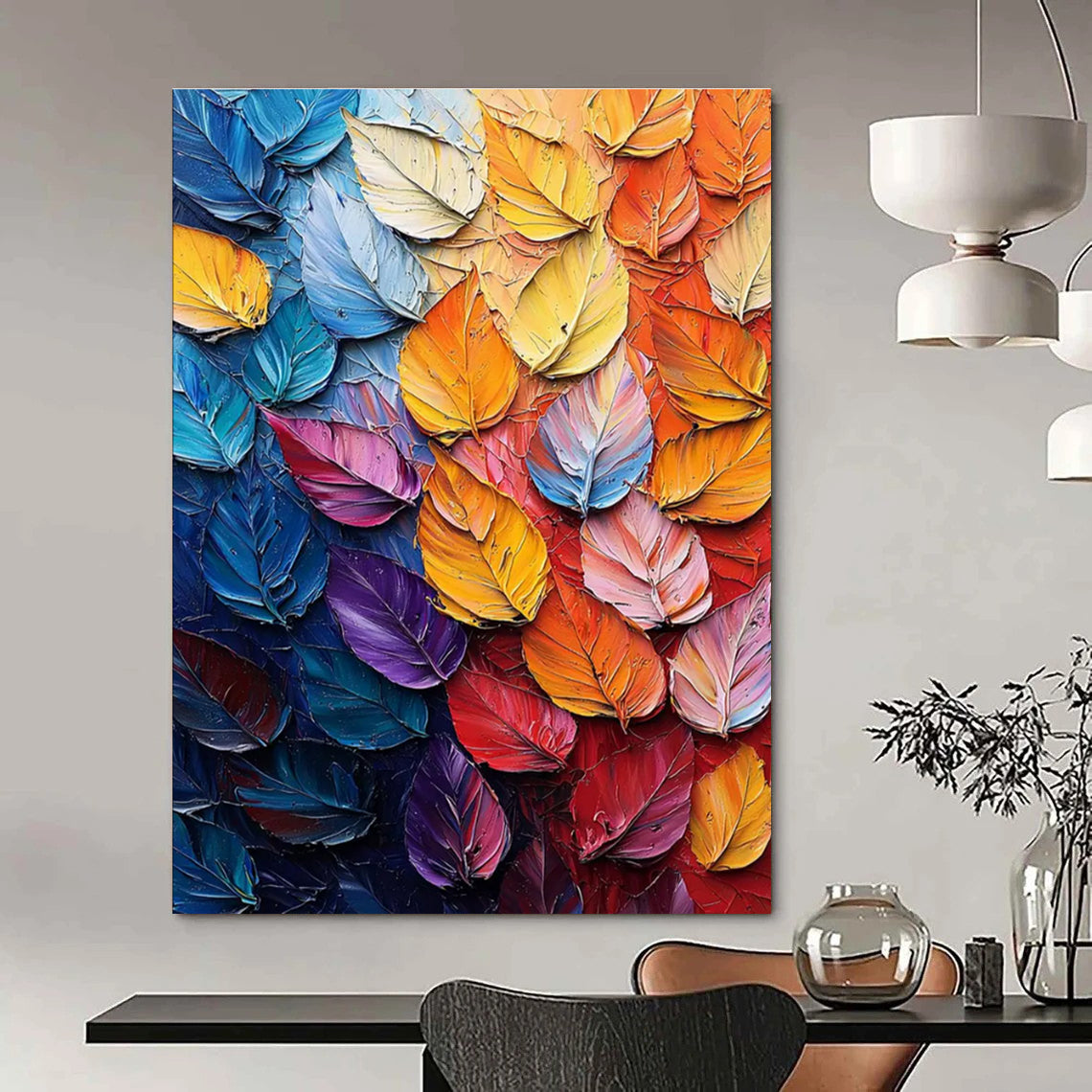 Colorful Leaf Texture Abstract Painting for Nature - Inspired Studies HENG424