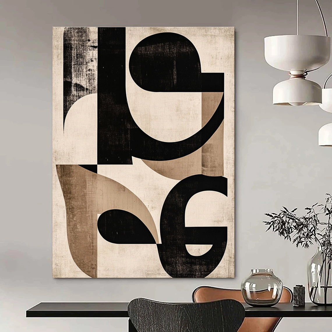 Black and Beige Geometric Abstract Painting for Industrial - Chic Lofts GAB0964