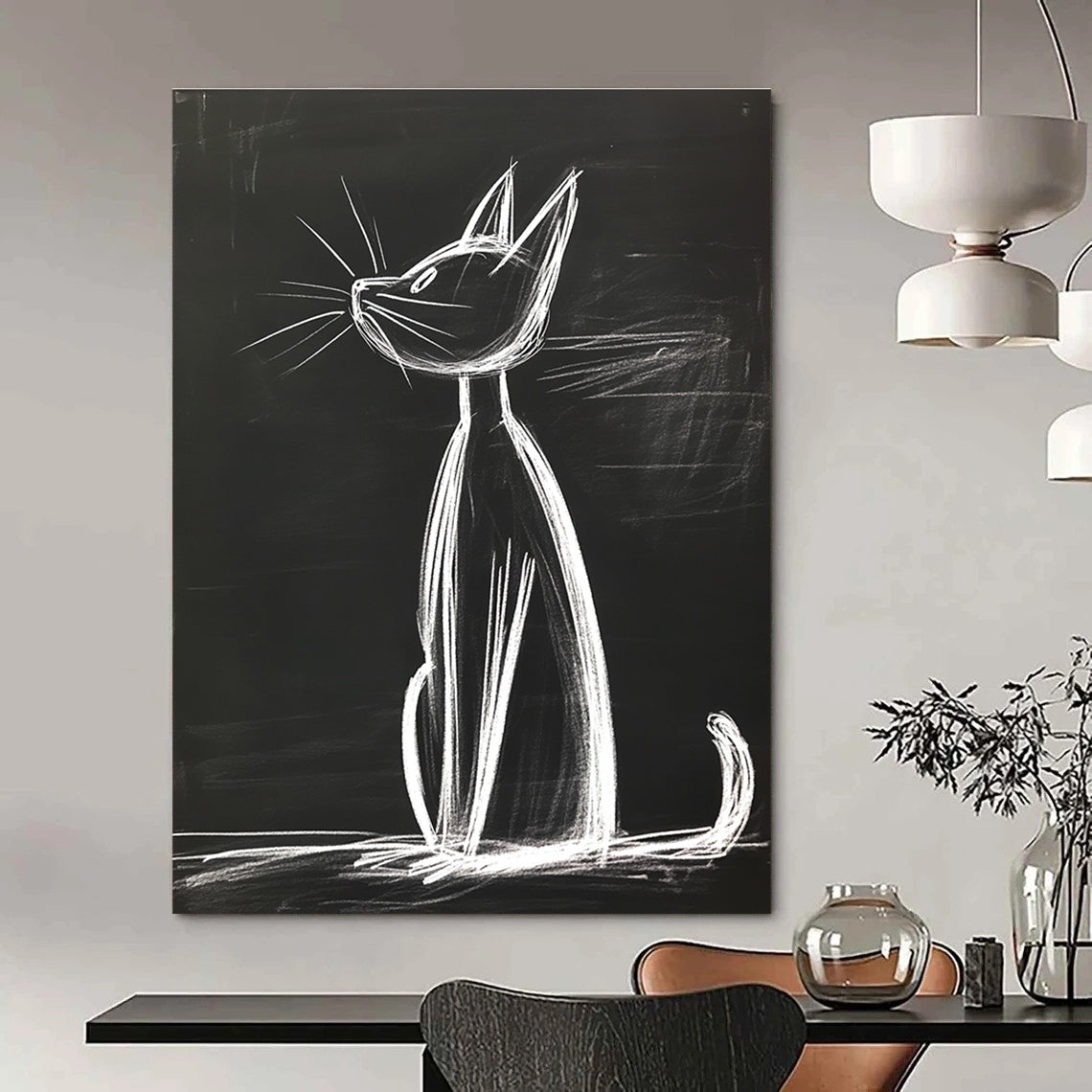 Chalk Cat Drawing Playful Street - Art - Inspired Abstract Painting GAB0342