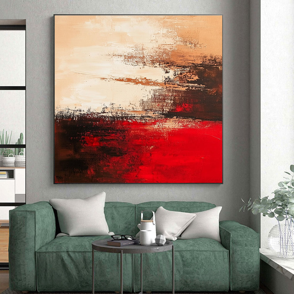 Beige Red Black Abstract Painting with Subtle Drama WINK664
