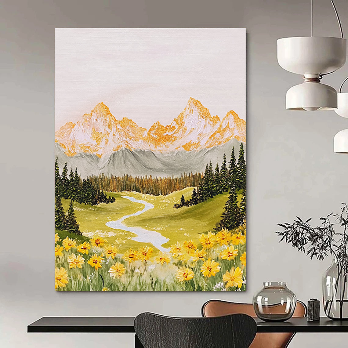 Mountain Valley Idyllic Abstract Painting for Rustic Interiors GAB1488