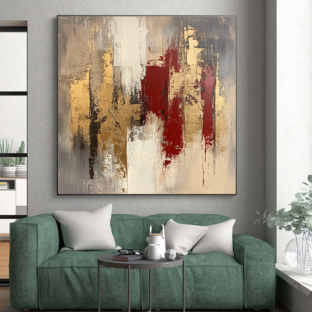 Gray Gold Red Abstract Painting with Rich Contrasts WINK663