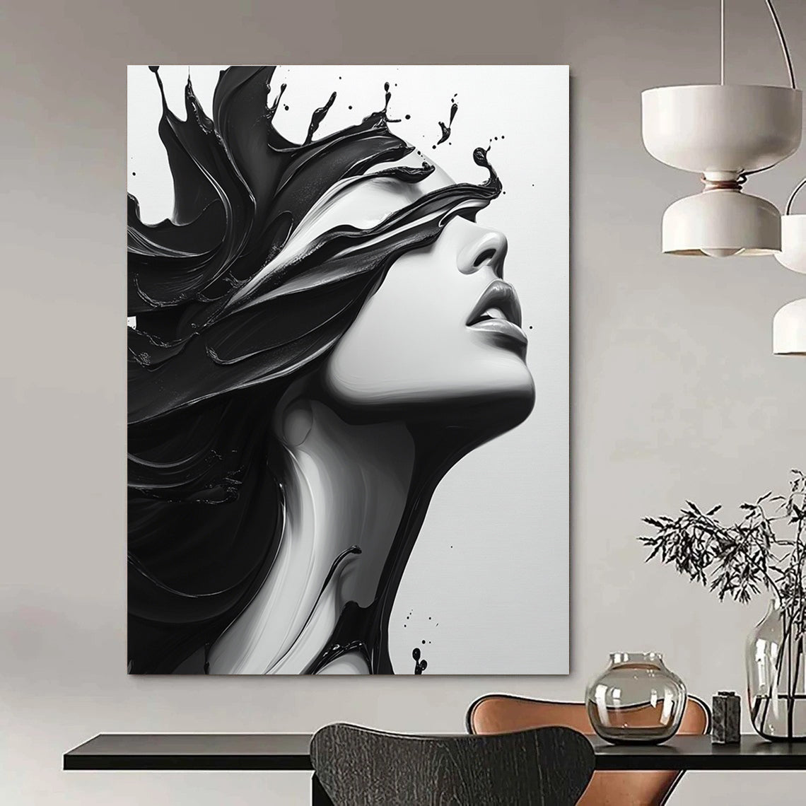 Black Ink on White Face Edgy Abstract Painting for Urban Lofts GAB1516