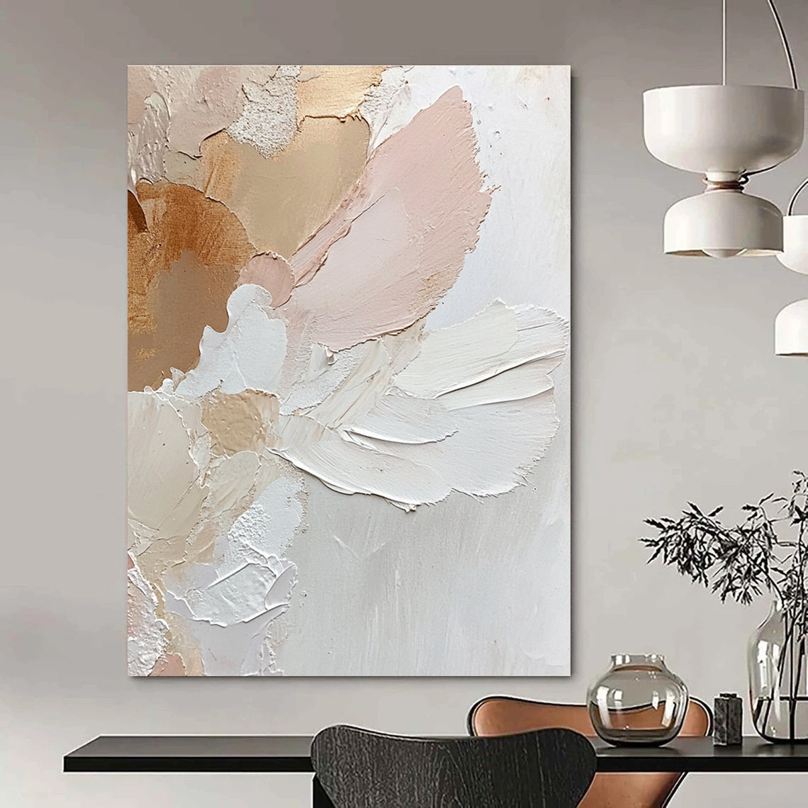 Textured Pink and Beige Flowers - Soft Botanical Abstract Painting GAB0478