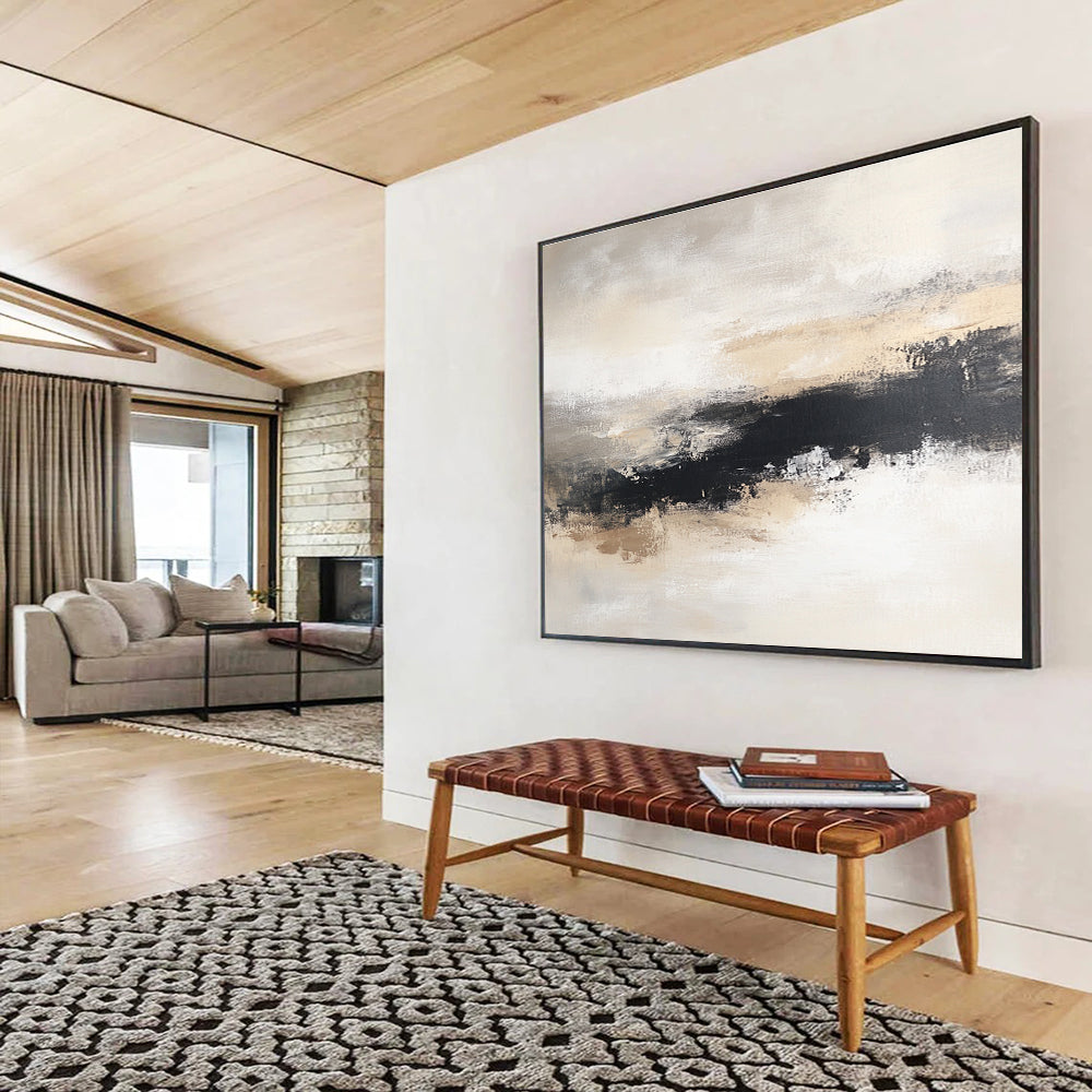 Beige and Black Abstract Landscape Painting with Moody Atmosphere ABS405