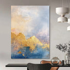 Gold and Blue Mountain - Themed Abstract Painting for Adventure - Lover’s Studies GAB0926