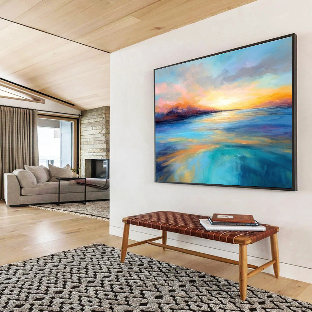 Vivid Sunset Sea Abstract Painting for Romantic Spaces YHT068