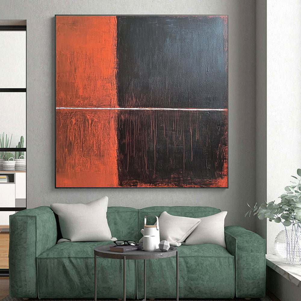 Orange and Black with White Line Abstract Painting with Bold Contrast WINK035