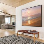 Beach Sunset with Birds and Boats Abstract Painting for Coastal Resort Lobbies YHT271