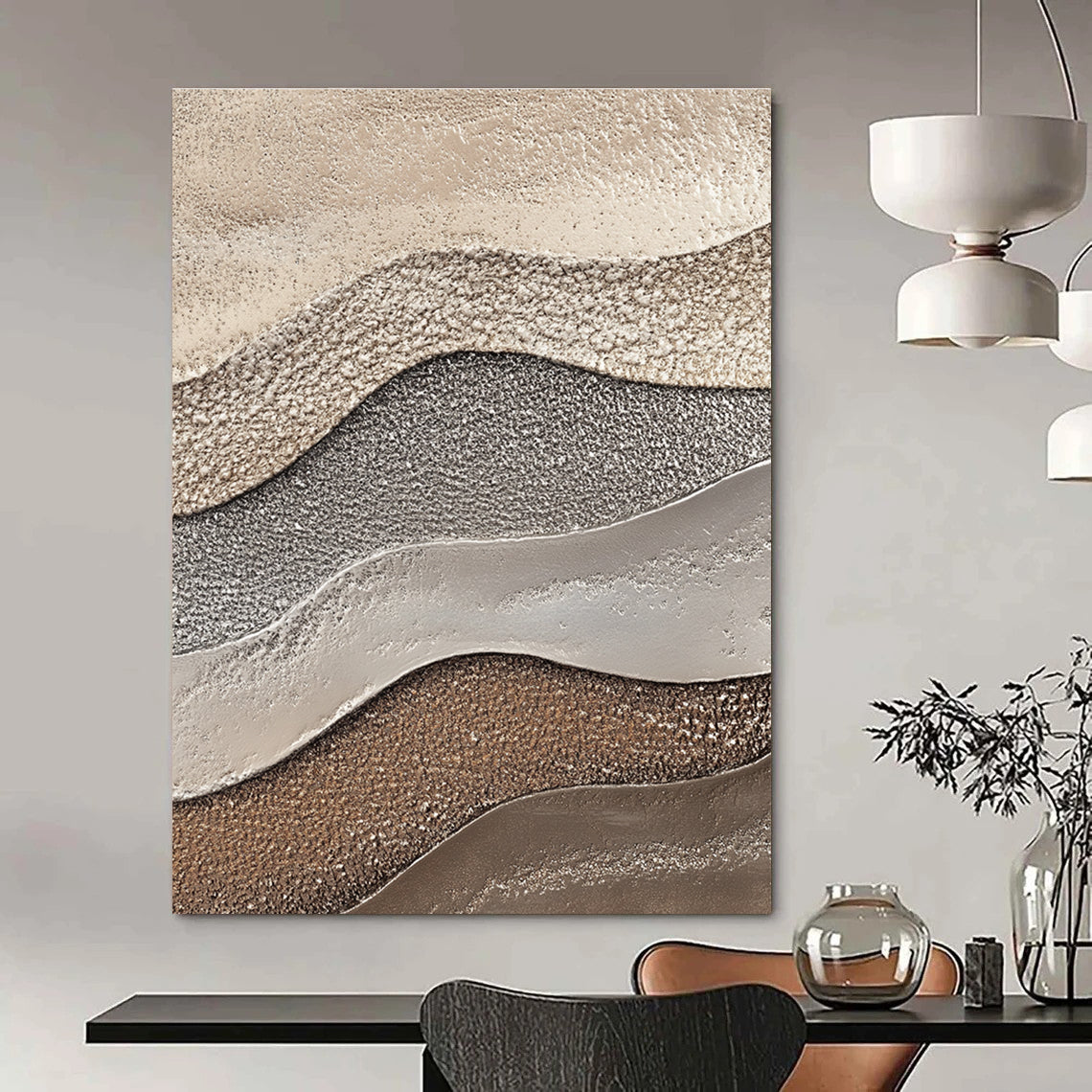 Multi - colored Wavy Textures Abstract Painting with Earthy Tones GAB0071