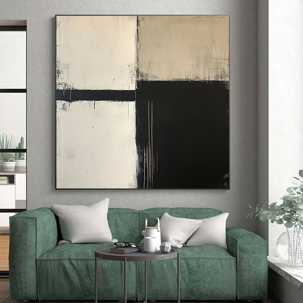 Black White Geometric Abstract Painting with Minimalist Design WINK650