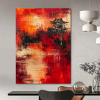 Cultural Red - Black Pagoda Abstract Painting: Heritage Meets Modern Art GAB0956