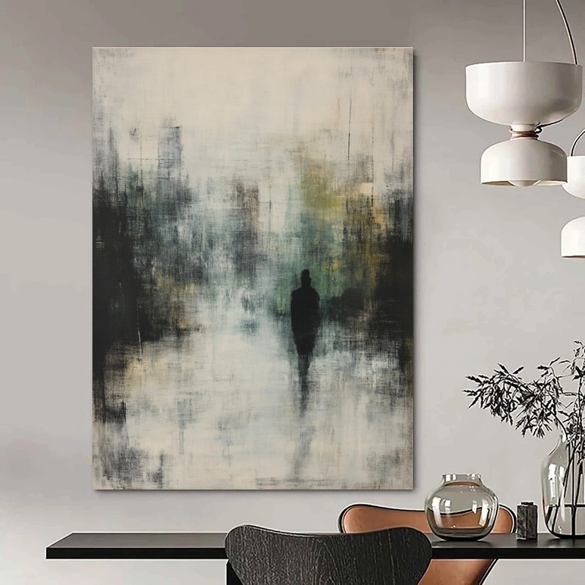 Silhouette in the Mist Abstract Painting for Thoughtful Studies GAB1082