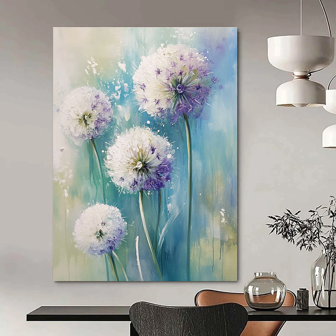 Purple and White Flowers Vibrant Abstract Painting for Bright Kitchens GAB1515