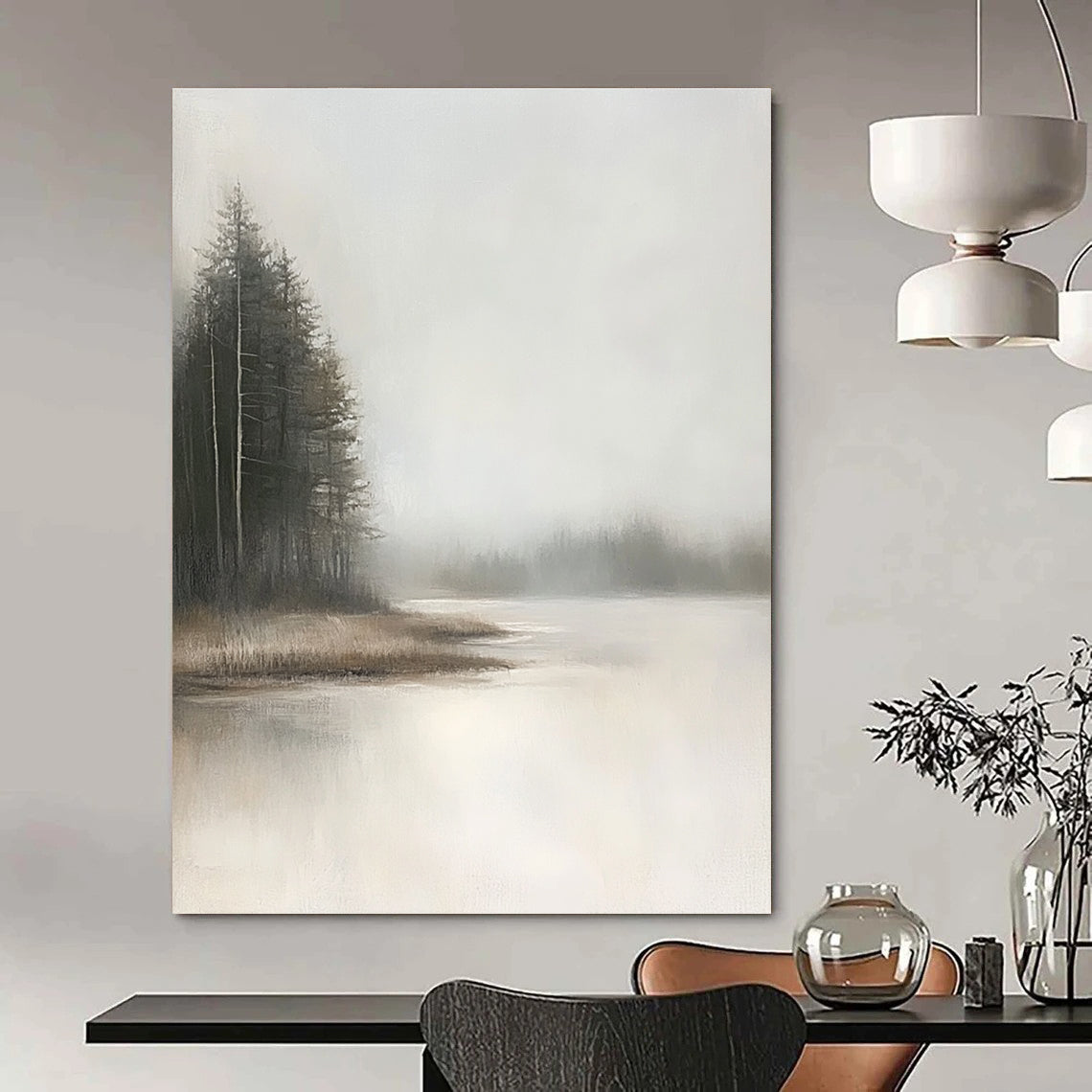 Foggy Forest Lake - Naturalistic Landscape Abstract Art GAB0525