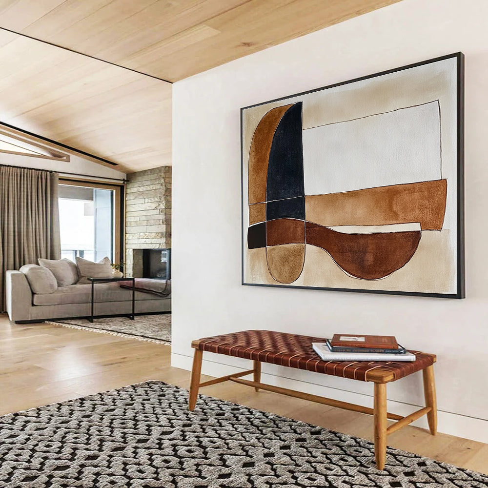 Minimalist Geometric Harmony Abstract Painting with Subtle Earthy Tones ABS552