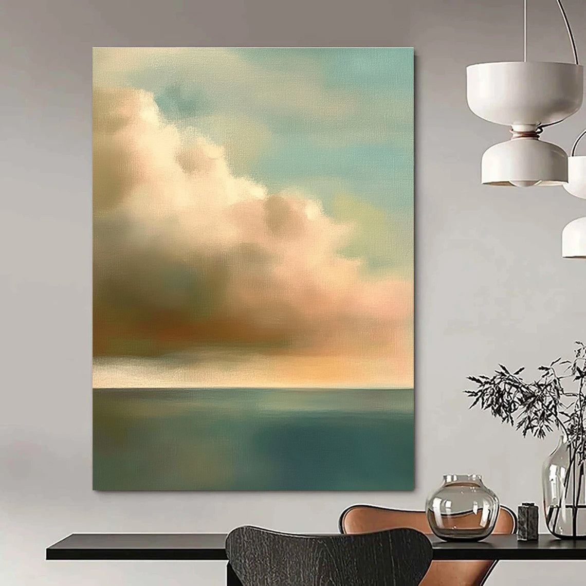 Soft Clouds Over Sea Abstract Painting for Coastal - Styled Homes GAB1074