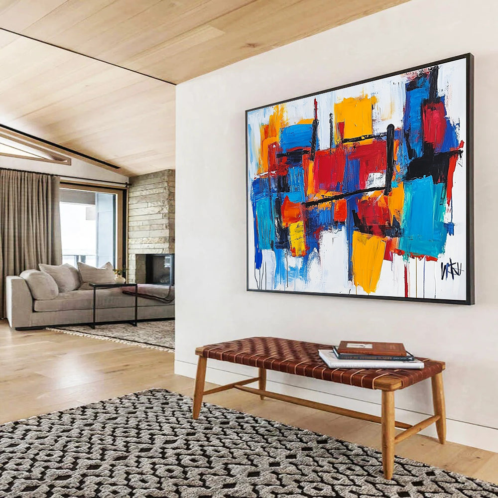 Color - Blocked Abstract Cityscape Painting with Bold Urban Energy ABS421