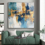 Blue Gold White Abstract Painting with Coastal Elegance WINK474