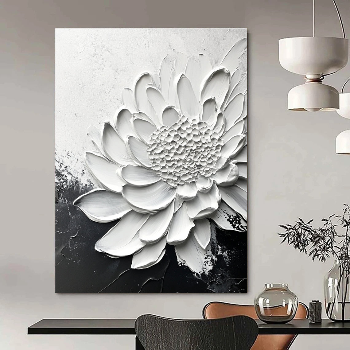 Large White Daisy Abstract Painting for Minimalist - Inspired Gardens GAB1006