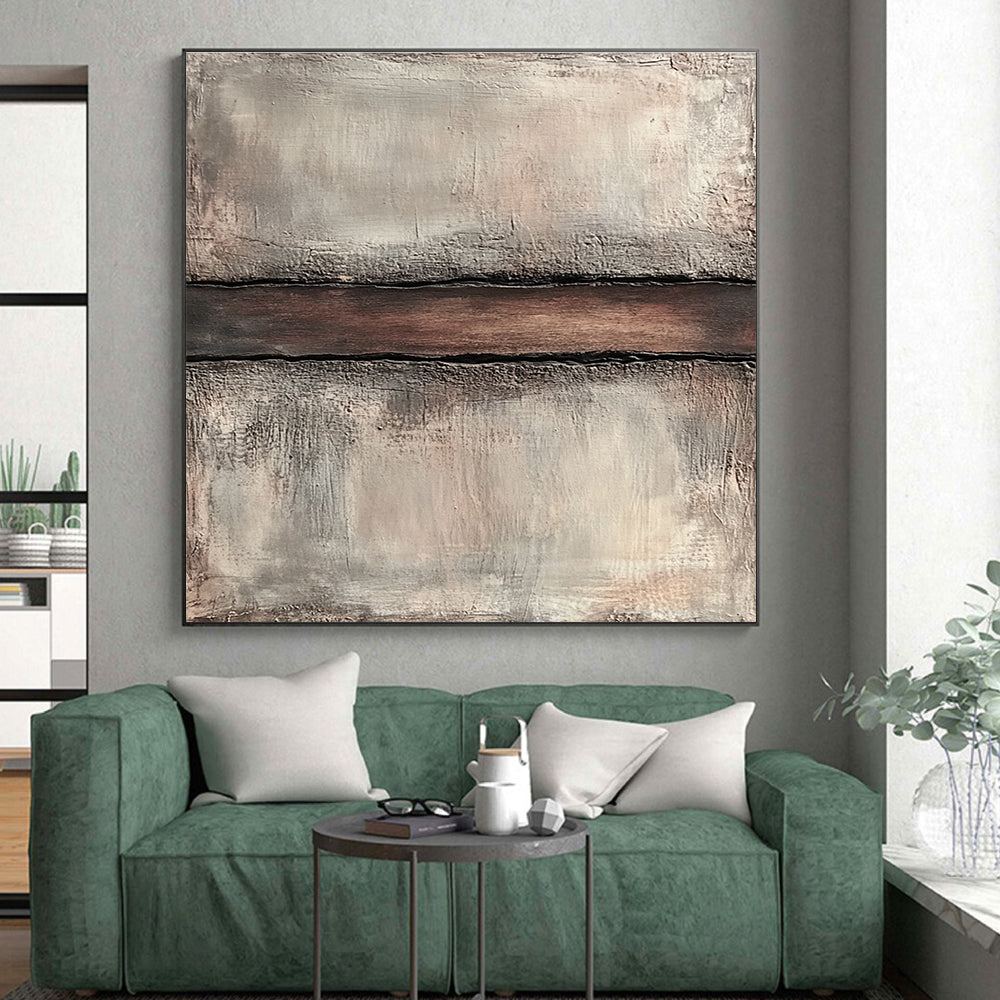 Gray and Brown Textured Divide Abstract Painting with Rustic Simplicity WINK038