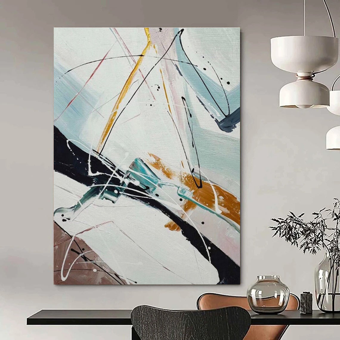 Dynamic Line Abstract Painting for Dance Studio Lobbies HENG046