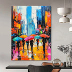 Colorful City Umbrella Scene Abstract Painting for Urban - Themed Restaurants GAB1266
