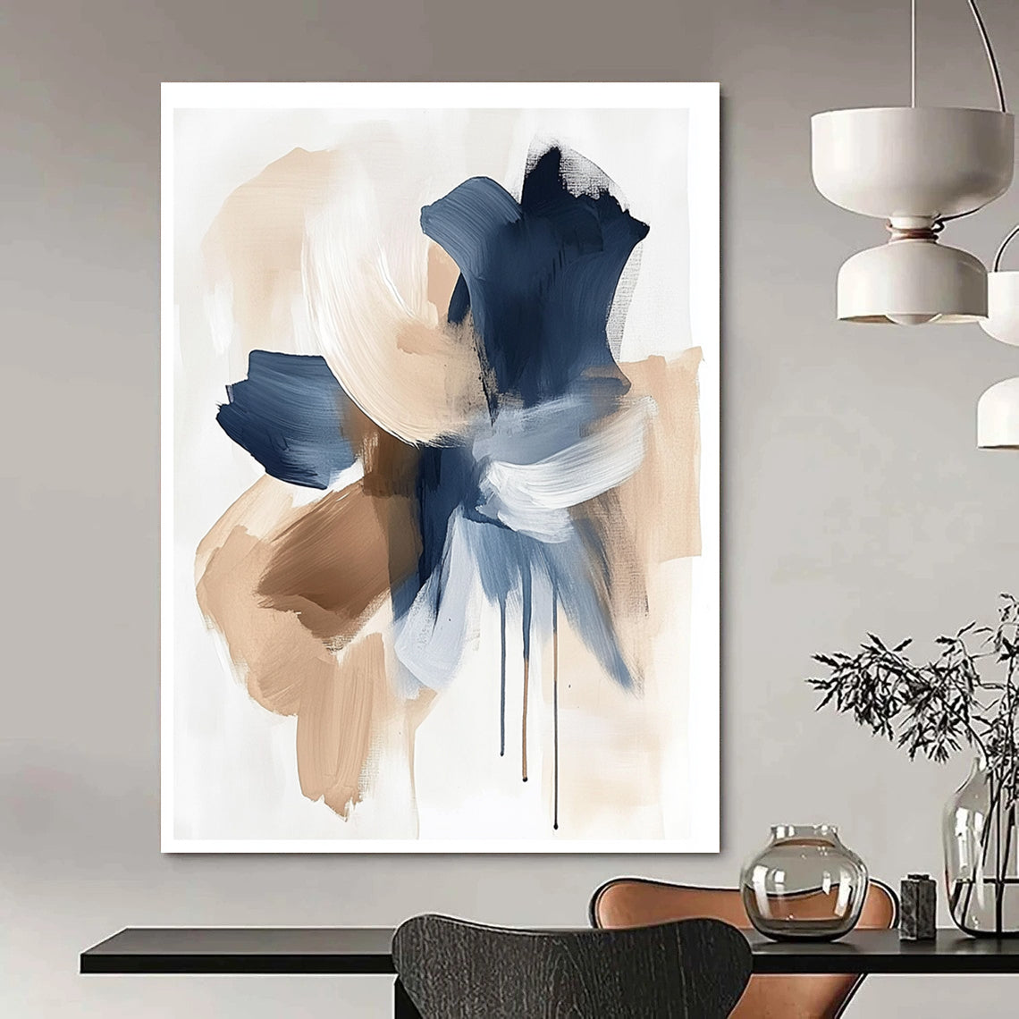 Blue and Beige Abstract Forms Abstract Painting for Coastal - Inspired Home Offices GAB1365
