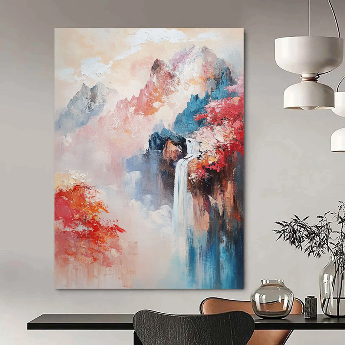 Colorful Mountain Waterfall - Vibrant Landscape Abstract Painting GAB0585