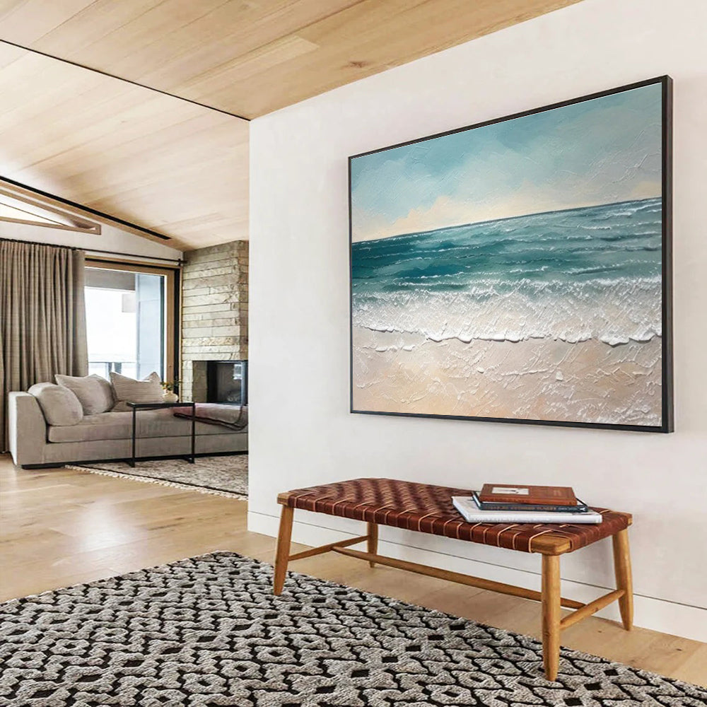 Textured Seaside Scene Abstract Painting for Coastal Vibes YHT061